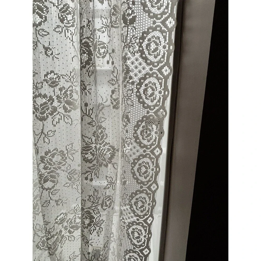 VTG White Lace Curtain Panel 60” W X 84” L Cottagecore 80’s / 90’s Cabbage Roses